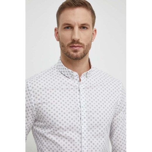 Armani Exchange koszula męska kolor biały slim z kołnierzykiem button-down 3DZC25 ZNEAZ ze sklepu ANSWEAR.com w kategorii Koszule męskie - zdjęcie 169325248