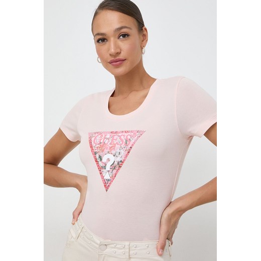 Guess t-shirt damski kolor różowy W4GI21 J1314 ze sklepu ANSWEAR.com w kategorii Bluzki damskie - zdjęcie 169326005