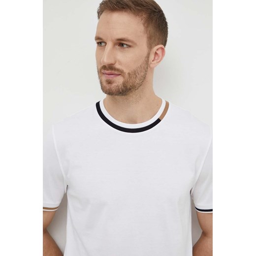 Biały t-shirt męski BOSS HUGO z krótkim rękawem z bawełny wiosenny 