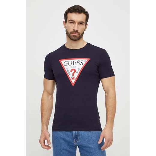 Guess t-shirt bawełniany męski kolor granatowy z nadrukiem M2YI71 I3Z14 ze sklepu ANSWEAR.com w kategorii T-shirty męskie - zdjęcie 169329187