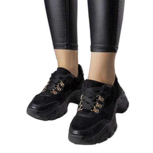 Czarne sneakersy z łączonych materiałów Jenna ze sklepu ButyModne.pl w kategorii Buty sportowe damskie - zdjęcie 169334657