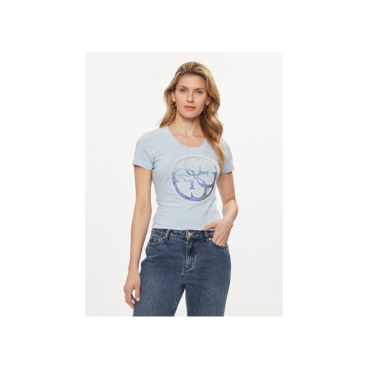 Guess T-Shirt Logo W4GI29 J1314 Niebieski Slim Fit ze sklepu MODIVO w kategorii Bluzki damskie - zdjęcie 169340919