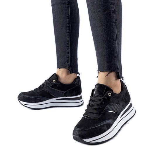 Czarne sneakersy na platformie Nutter ze sklepu ButyModne.pl w kategorii Buty sportowe damskie - zdjęcie 169368325