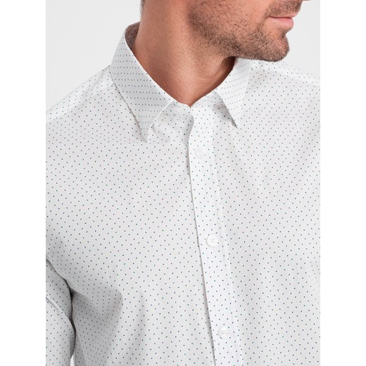 Bawełniana koszula męska w mikro wzór REGULAR FIT - biała V1 OM-SHCS-0152 XXL Edoti