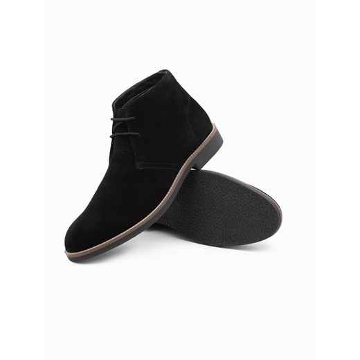 Buty męskie skórzane wiązane za kostkę - czarne V2 OM-FOCS-0136 40 Edoti