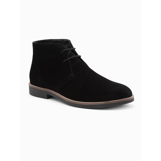 Buty męskie skórzane wiązane za kostkę - czarne V2 OM-FOCS-0136 43 Edoti