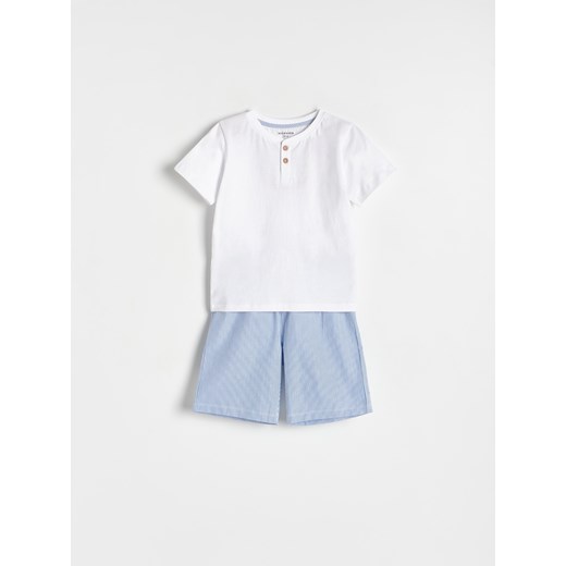Reserved - Bawełniana piżama z szortami - biały ze sklepu Reserved w kategorii Piżamy dziecięce - zdjęcie 169389015