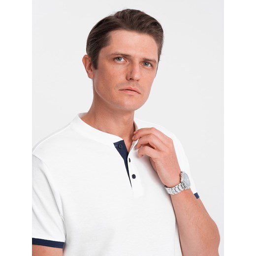 Koszulka męska polo bez kołnierzyka - biała V1 OM-TSCT-0156 ze sklepu ombre w kategorii T-shirty męskie - zdjęcie 169390356