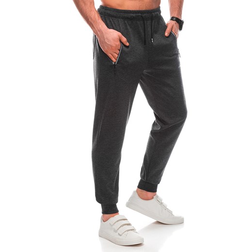 Spodnie męskie dresowe 1434P - grafitowe ze sklepu Edoti w kategorii Spodnie męskie - zdjęcie 169393505