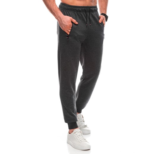 Spodnie męskie dresowe 1435P - grafitowe ze sklepu Edoti w kategorii Spodnie męskie - zdjęcie 169393545
