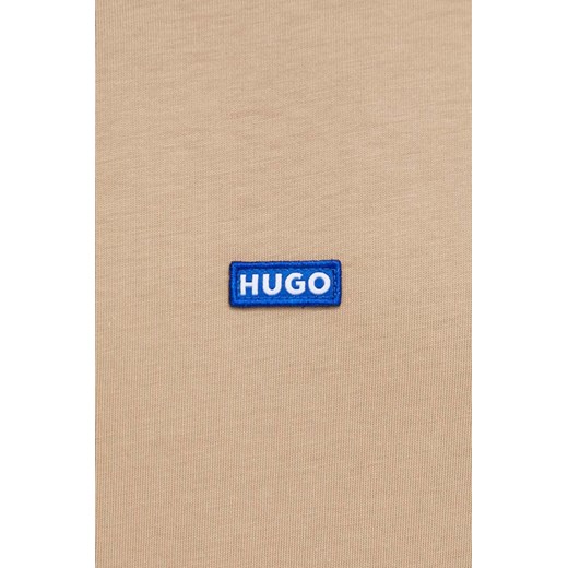 Hugo Blue t-shirt bawełniany męski kolor beżowy gładki Hugo Blue S ANSWEAR.com