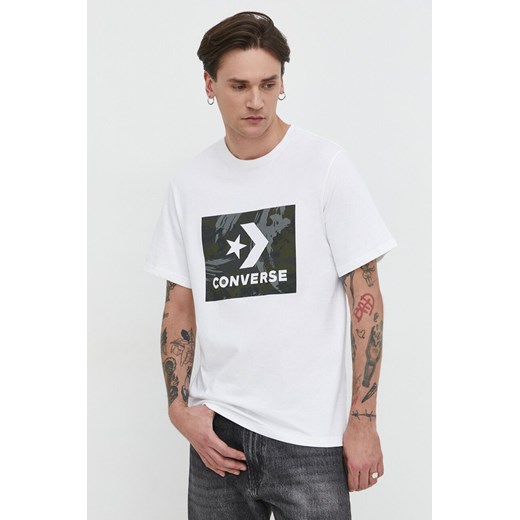 Converse t-shirt bawełniany męski kolor biały z nadrukiem ze sklepu ANSWEAR.com w kategorii T-shirty męskie - zdjęcie 169396545