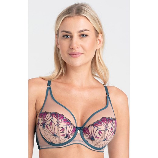 Biustonosz push-up z haftem morski Olette A338, Kolor morski, Rozmiar 65D, Samanta 80F Intymna