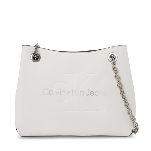 Torebka Calvin Klein Jeans Sculpted Shoulder Bag24 Mono K60K607831 White/Silver Logo 0LI ze sklepu eobuwie.pl w kategorii Kopertówki - zdjęcie 169403608