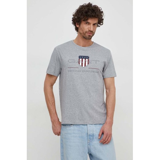 Gant t-shirt bawełniany kolor szary z nadrukiem ze sklepu ANSWEAR.com w kategorii T-shirty męskie - zdjęcie 169406885