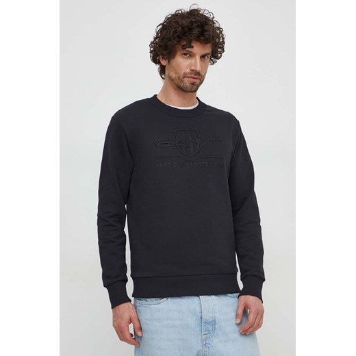 Gant bluza bawełniana męska kolor czarny z aplikacją ze sklepu ANSWEAR.com w kategorii Bluzy męskie - zdjęcie 169406988