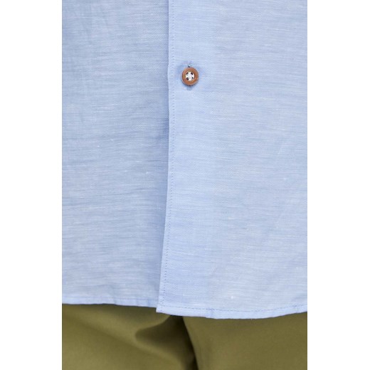 BOSS koszula lniana kolor niebieski regular z kołnierzykiem klasycznym 39 ANSWEAR.com