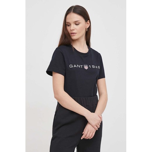 Gant t-shirt bawełniany damski kolor czarny ze sklepu ANSWEAR.com w kategorii Bluzki damskie - zdjęcie 169407365