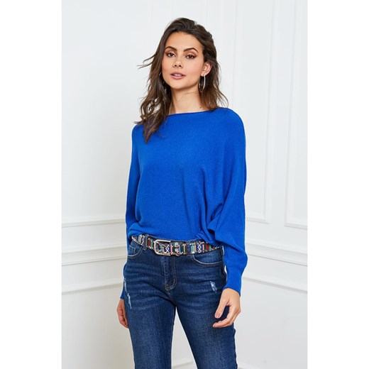 Niebieski sweter damski Joséfine z okrągłym dekoltem 