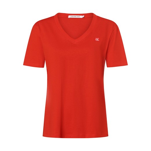 Bluzka damska Calvin Klein czerwona z krótkim rękawem casualowa z dekoltem w serek 