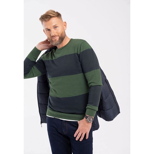 Zielony sweter w paski S-CLAUD ze sklepu Volcano.pl w kategorii Bluzy męskie - zdjęcie 169422248