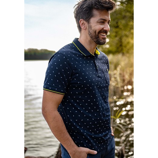 Granatowy t-shirt polo męski w drobny wzór T-GOTI Volcano L Volcano.pl