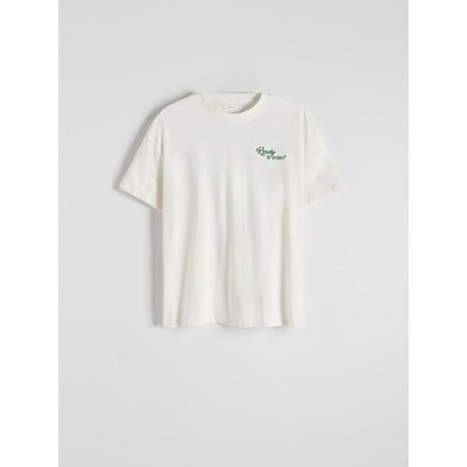 Reserved - T-shirt z nadrukiem na plecach - złamana biel Reserved S Reserved