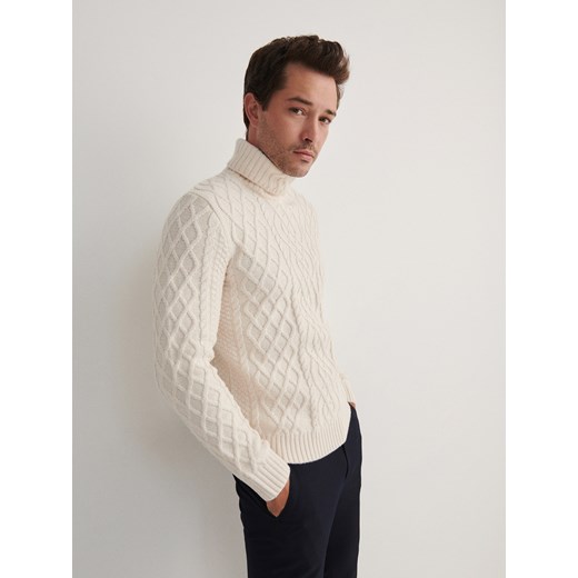 Reserved - Golf o warkoczowym splocie - biały Reserved S Reserved okazyjna cena