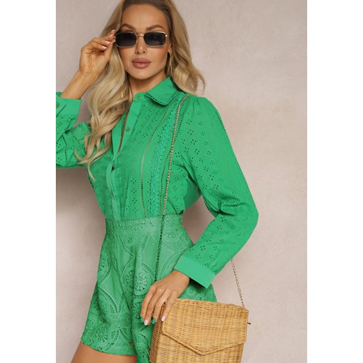 Zielona Koszula z Haftowanej Tkaniny w Stylu Boho Perphone ze sklepu Renee odzież w kategorii Koszule damskie - zdjęcie 169431787