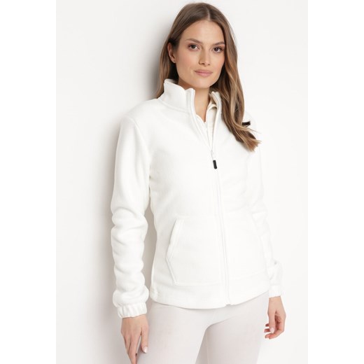 Biała Bluza z Polarem i Kołnierzem oraz Suwakiem Oxerda ze sklepu Born2be Odzież w kategorii Bluzy damskie - zdjęcie 169432296