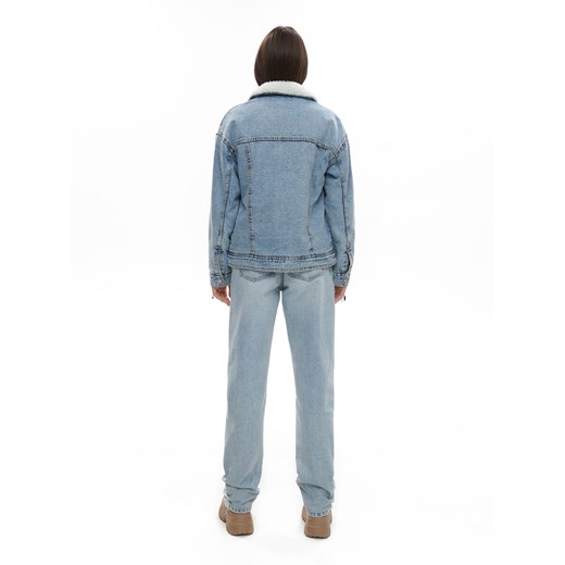 Cropp - Kurtka jeansowa sherpa z efektem sprania - niebieski Cropp L promocja Cropp