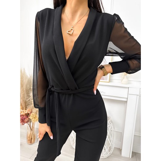 Czarny Kombinezon z Ozdobnym Rękawem Modnakiecka.pl 40 ModnaKiecka.pl