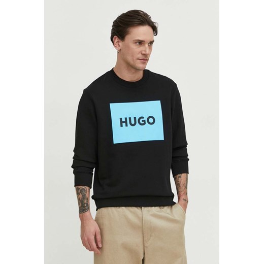 HUGO bluza bawełniana męska kolor czarny z nadrukiem 50467944 ze sklepu ANSWEAR.com w kategorii Bluzy męskie - zdjęcie 169442799