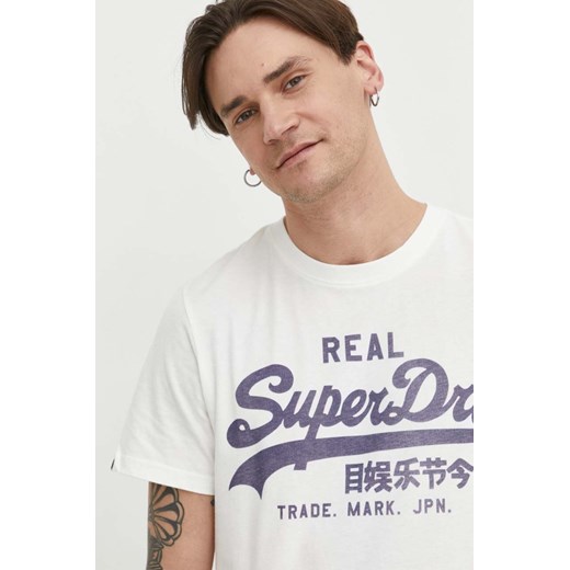Superdry t-shirt bawełniany męski kolor biały wzorzysty ze sklepu ANSWEAR.com w kategorii T-shirty męskie - zdjęcie 169443175