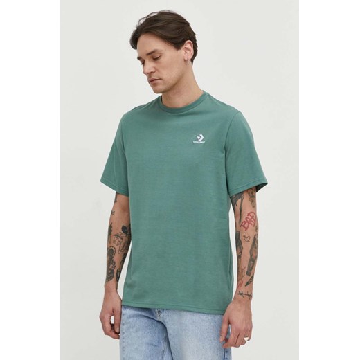 Converse t-shirt bawełniany kolor zielony gładki ze sklepu ANSWEAR.com w kategorii T-shirty męskie - zdjęcie 169443236