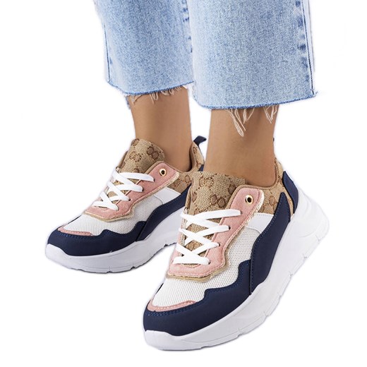 Granatowe sneakersy ze złotym wstawkami Lebrun białe ze sklepu ButyModne.pl w kategorii Buty sportowe damskie - zdjęcie 169445816