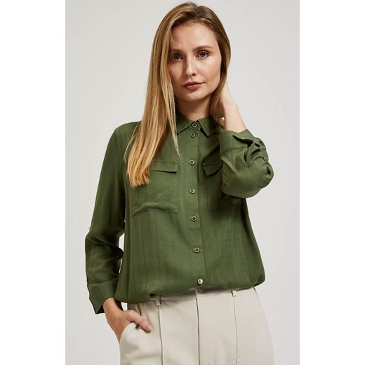 Koszula z kieszeniami i długimi rękawami khaki 4314, Kolor zielony, Rozmiar S, Moodo ze sklepu Primodo w kategorii Koszule damskie - zdjęcie 169446868