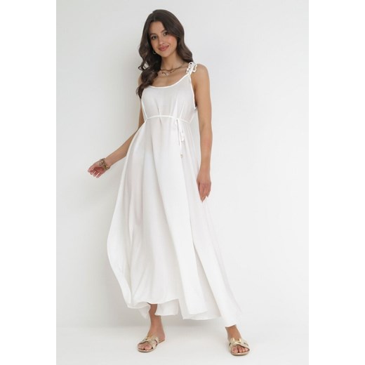 Biała Trapezowa Sukienka z Wiązanymi Ramiączkami i Sznurkiem w Talii Feminia ze sklepu Born2be Odzież w kategorii Sukienki - zdjęcie 169450916