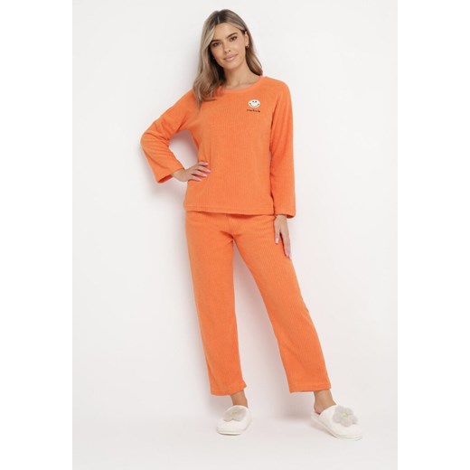 Pomarańczowy 2-Częściowy Komplet Piżamowy Bluza z Naszywką i Spodnie z Gumką w Pasie Revaxa ze sklepu Born2be Odzież w kategorii Piżamy damskie - zdjęcie 169451467