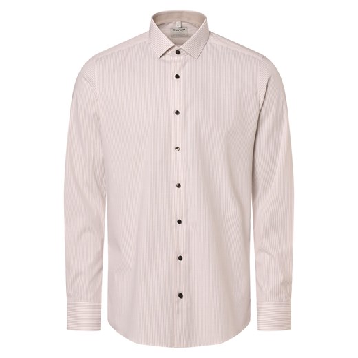Olymp Level Five Koszula męska Mężczyźni Slim Fit Bawełna beżowy w paski ze sklepu vangraaf w kategorii Koszule męskie - zdjęcie 169454568
