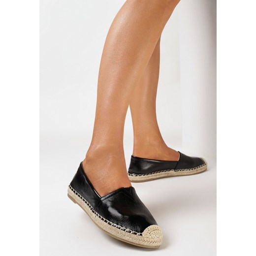 Czarne Espadryle z Błyszczącą Cholewką i Plecioną Podeszwą Allvena ze sklepu born2be.pl w kategorii Espadryle damskie - zdjęcie 169456336