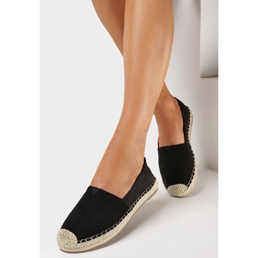 Czarne Płaskie Espadryle Ozdobione Jutową Plecionką Noraille ze sklepu born2be.pl w kategorii Espadryle damskie - zdjęcie 169456419