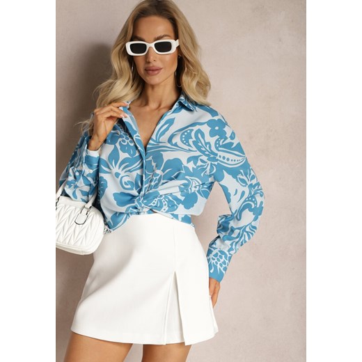 Niebieska Koszula Oversize w Kwiatowy Print Boinea ze sklepu Renee odzież w kategorii Koszule damskie - zdjęcie 169456725