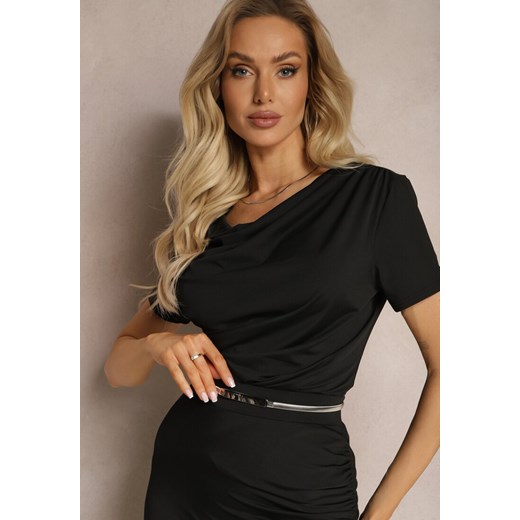 Czarna Asymetryczna Bluzka z Marszczeniami Arinlle ze sklepu Renee odzież w kategorii Bluzki damskie - zdjęcie 169456857