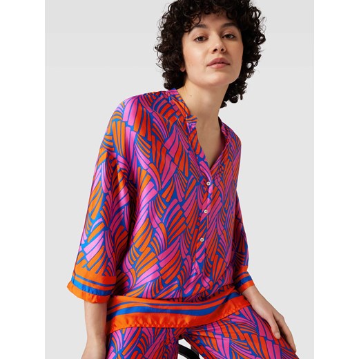 Bluzka damska Tonno & Panna w abstrakcyjne wzory z wiskozy z dekoltem v z długim rękawem 