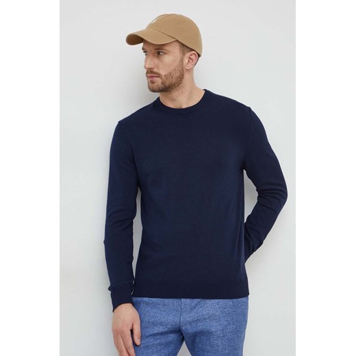 United Colors of Benetton sweter bawełniany kolor granatowy lekki ze sklepu ANSWEAR.com w kategorii Swetry męskie - zdjęcie 169482459