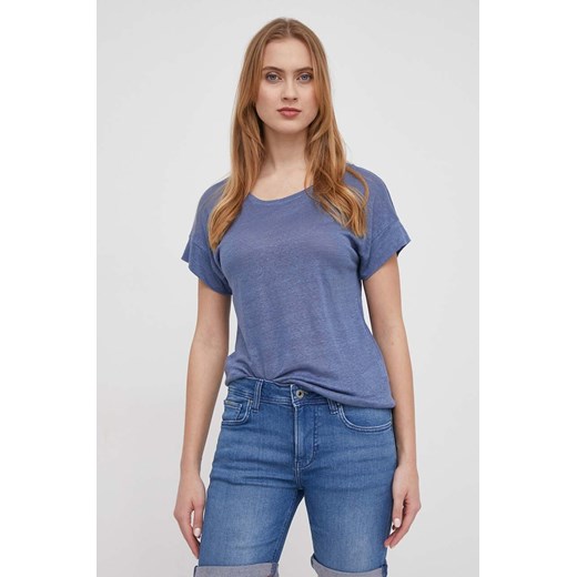 Pepe Jeans t-shirt lniany kolor niebieski ze sklepu ANSWEAR.com w kategorii Bluzki damskie - zdjęcie 169482578