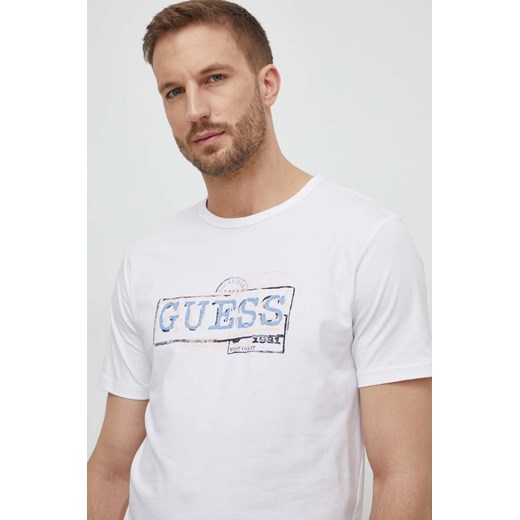 Guess t-shirt męski kolor beżowy z nadrukiem M4GI26 J1314 ze sklepu ANSWEAR.com w kategorii T-shirty męskie - zdjęcie 169482745