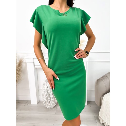 Zielona Sukienka z Ozdobnym Rękawem ze sklepu ModnaKiecka.pl w kategorii Sukienki - zdjęcie 169482879