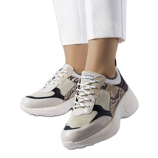 Beżowe sneakersy z brokatowymi wstawkami Béri beżowy ze sklepu ButyModne.pl w kategorii Buty sportowe damskie - zdjęcie 169486759